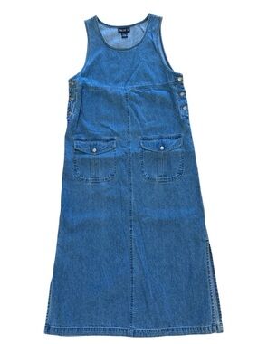 Vintage 80’s 90’s Woman’s Blue J Denim Maxi Coverall Dress Sz S 100% Cotton VGUC